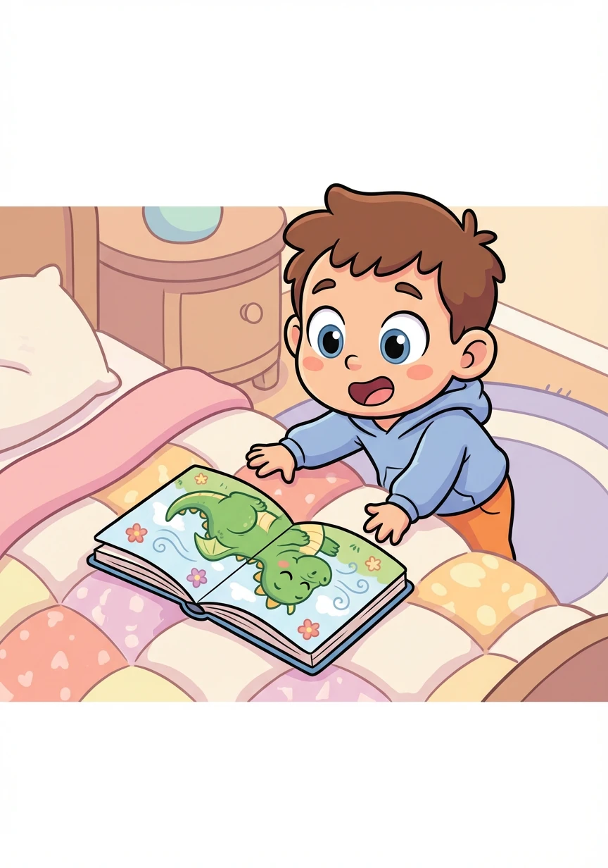 Suddenly, Rory noticed a small, colorful book lying open on his bed. It was a story about a friendly dragon who learned to manage his fiery breath through deep breathing.