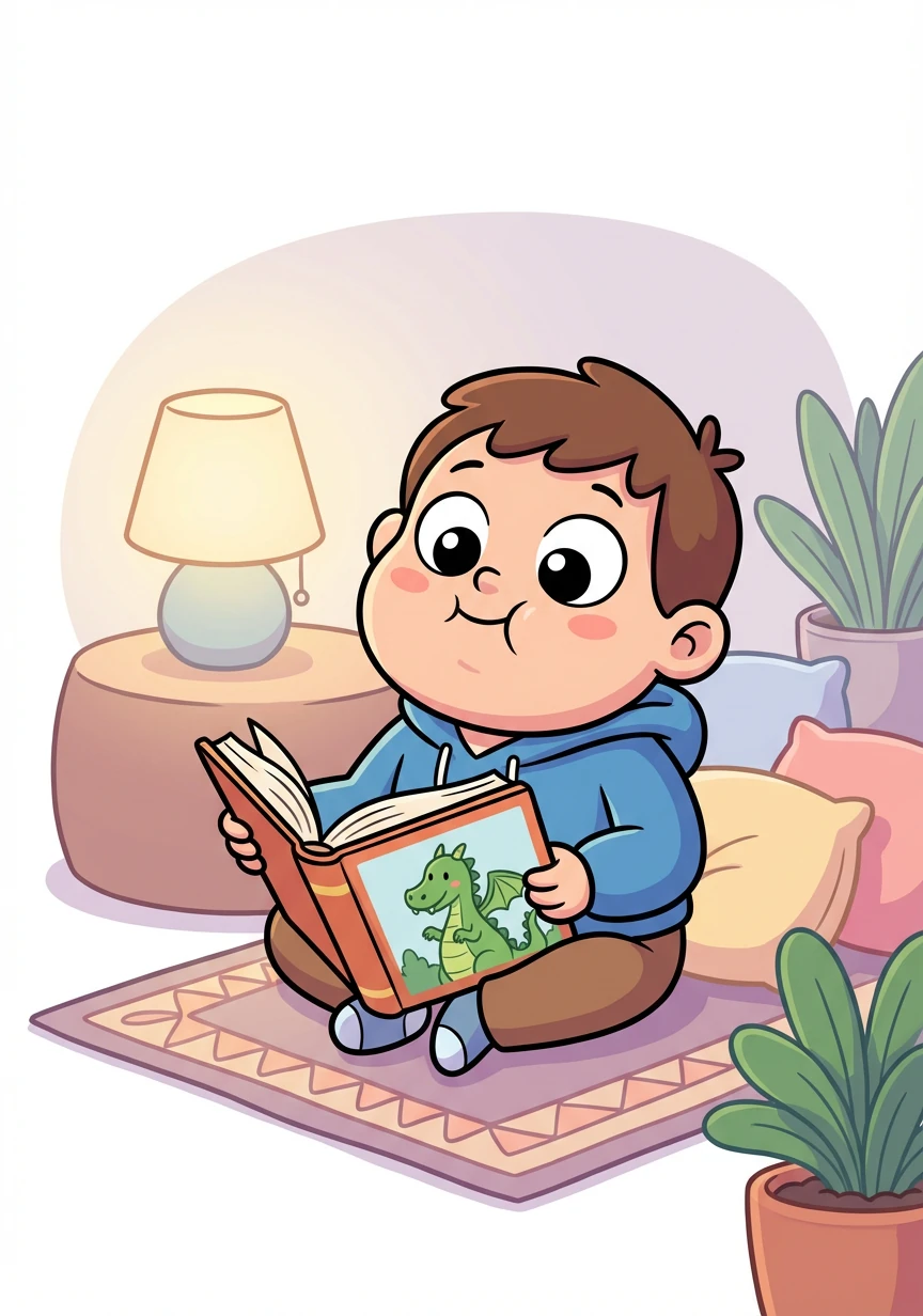 Curiosity piqued, Rory picked up the book and began to read. The dragon's story resonated with him, and he decided to try the deep breathing exercise himself.