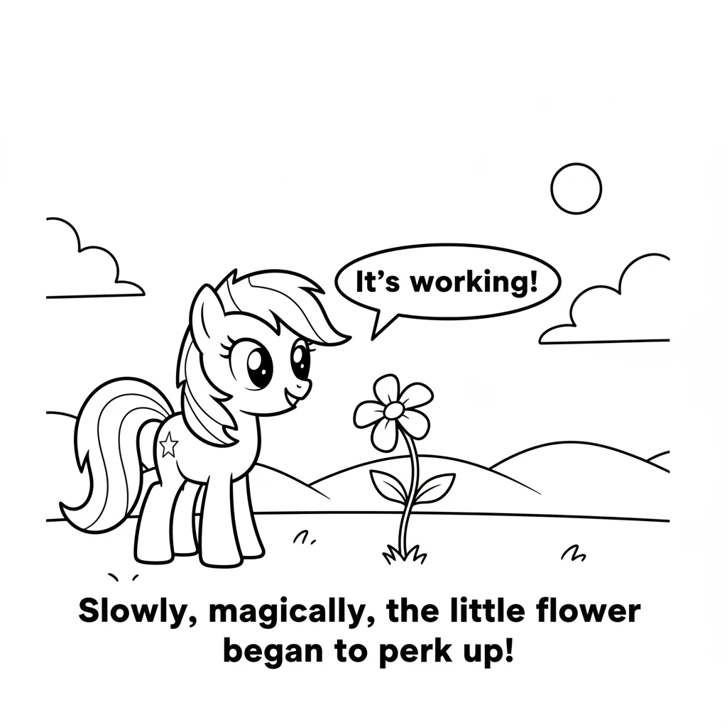 Slowly, magically, the little flower began to perk up! Its petals lifted, and its stem stood tall and proud. A tiny, happy bloom appeared, bright and