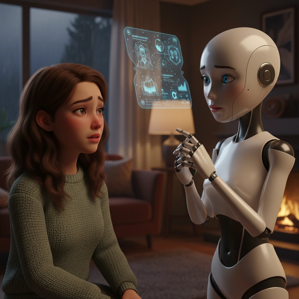 Later, Lily recounted a personal memory of loss, her voice soft with a tremor of sadness. Aura observed the subtle changes in her facial muscles, the slight mist in her eyes, and the altered cadence of her speech. It cataloged these physiological responses as 'sadness indicators,' without true comprehension.