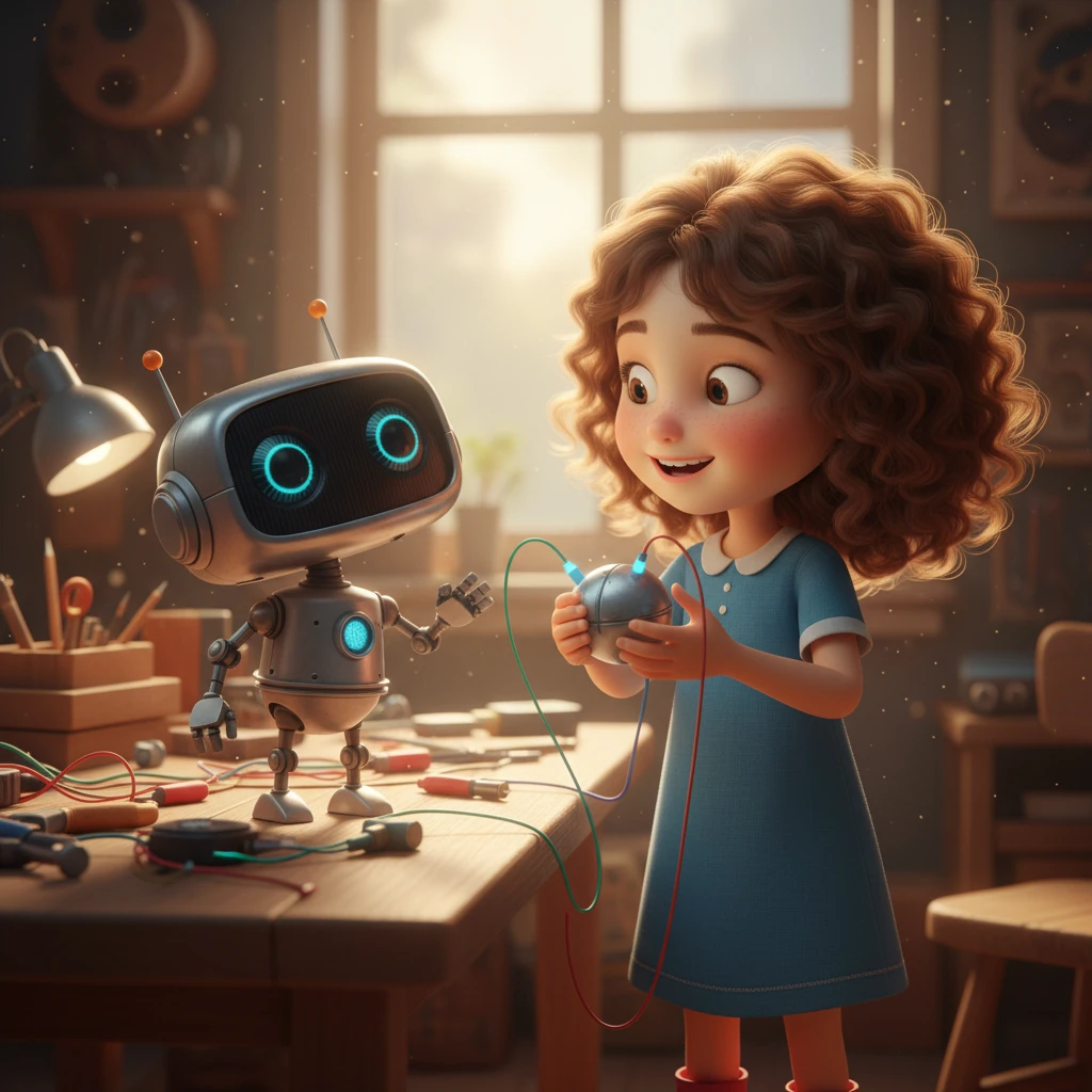 Aura started to mimic Lily's expressions, a faint, almost imperceptible upturn of its optical sensors when a task was completed successfully. Lily noticed, understanding that Aura was replicating a pattern, not experiencing the underlying emotion. She realized true feeling was more than just a visible reaction.