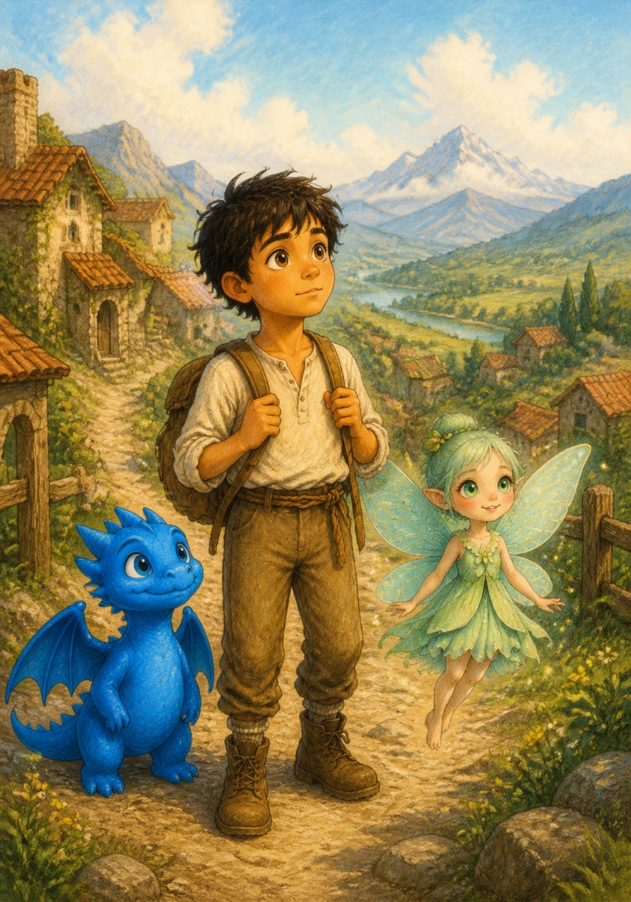 In the distant village of Harizonaj, there lived a boy named Guillermo who was known for his endless curiosity and love for exploration. Unlike the other children who preferred the safety of their homes, Guillermo was always dreaming of discovering something new in the world around him.