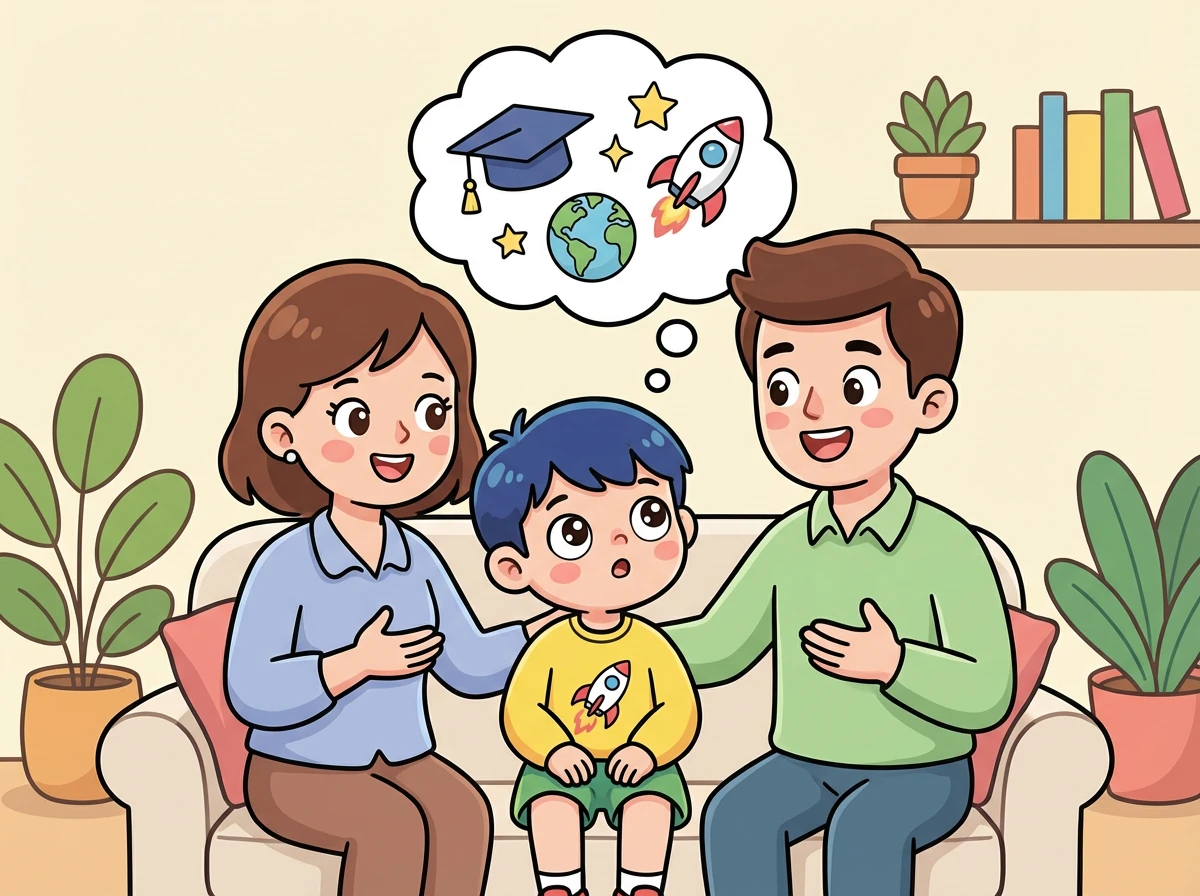 有一天，小明的爸爸妈妈告诉他，好好学习对他的未来非常重要。他们解释说，知识可以帮助他实现梦想。