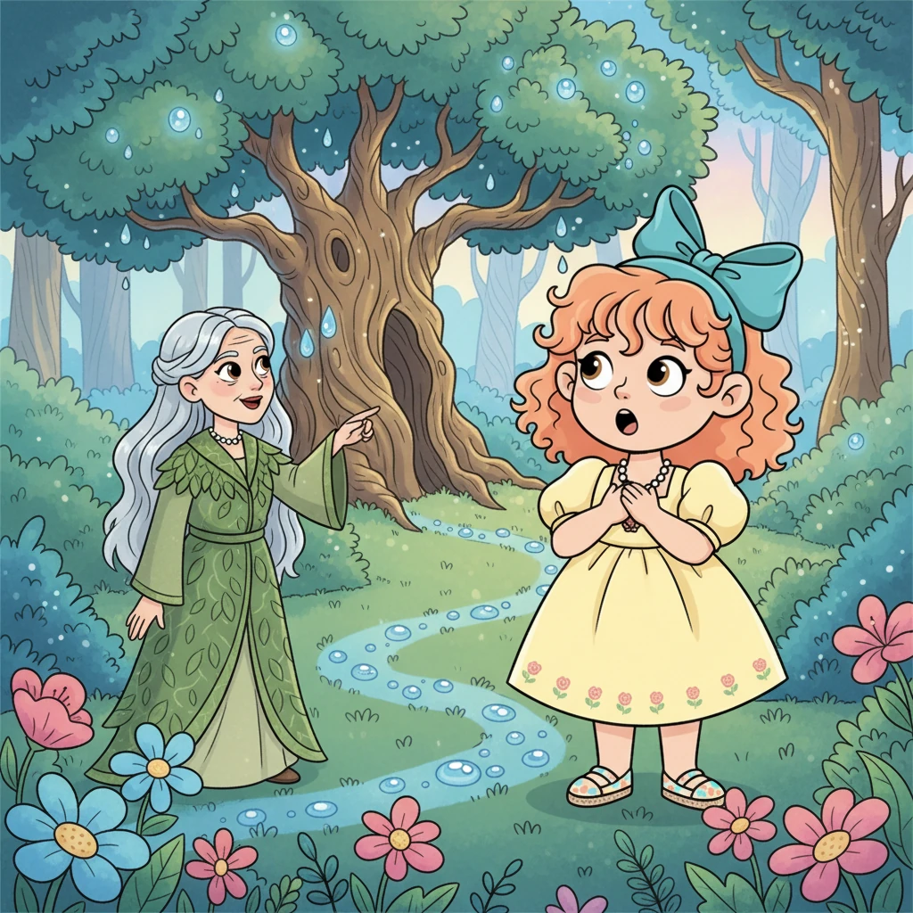 Rosaline explains that this magical world, called "Everbloom," was once connected to their garden. "To find it," Rosaline instructed, "you must follow the path of the morning dew, to where the oldest oak stands guard." Lily listens intently, her heart thumping with excitement.