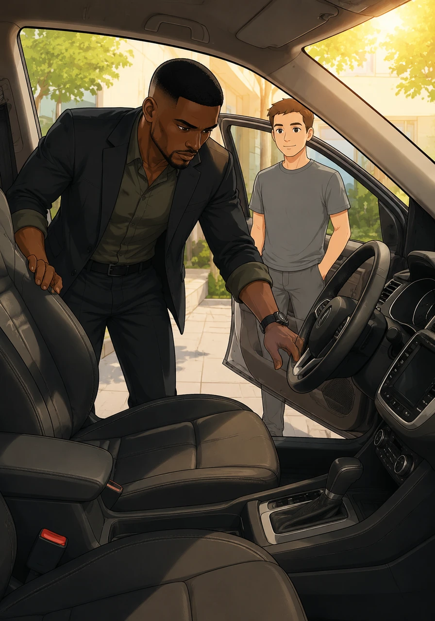 The story pauses at a routine morning check, where a supervisor carefully reviews a staff car's interior to ensure it is perfectly prepared and completely safe before any clients step inside. This new routine brings an extra layer of reassurance and trust to every morning journey. Oliver looks on, feeling deeply heard and valued.