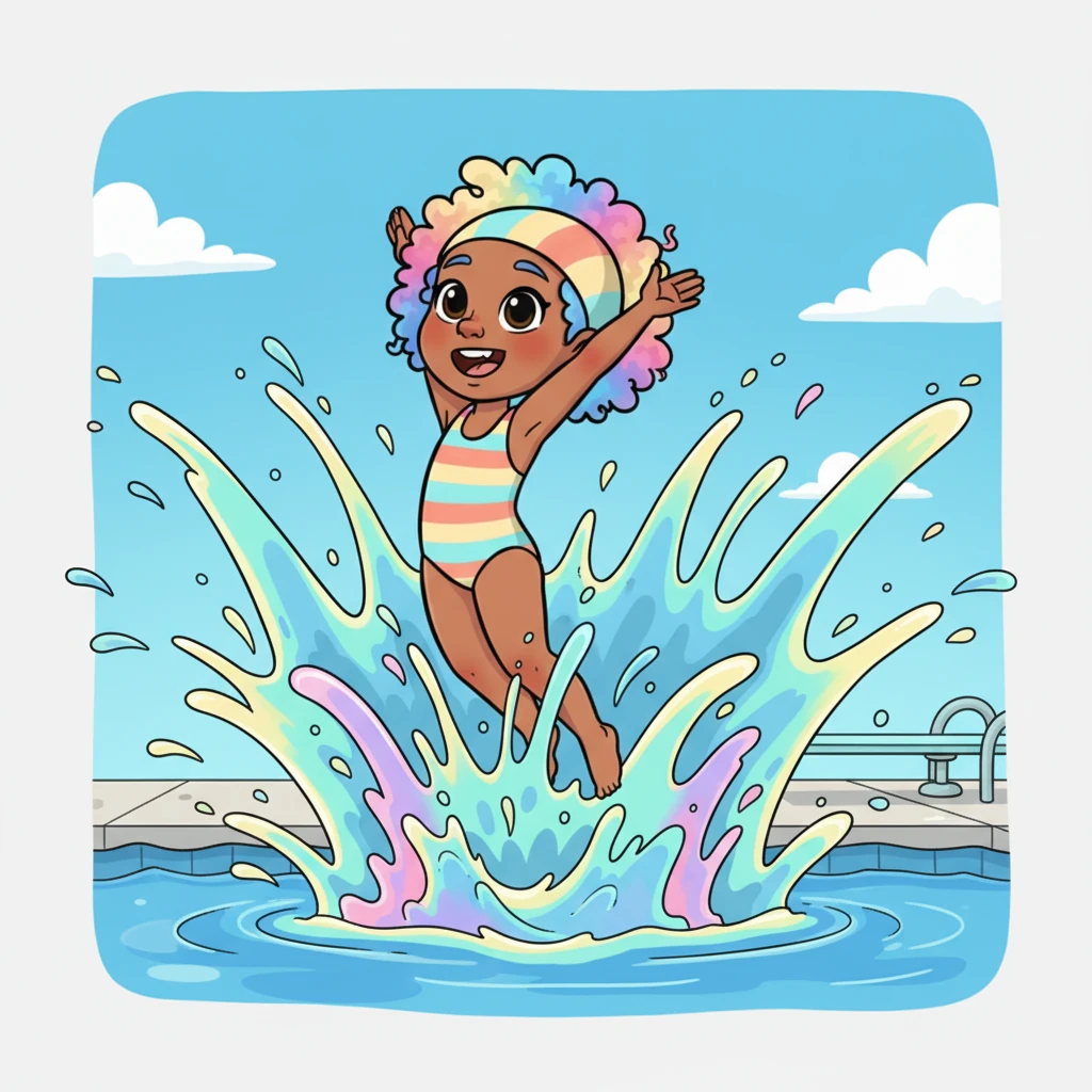 SPLASH! A magnificent, rainbow-colored explosion of water erupted as Pippa plunged into the cool, refreshing pool. It was the biggest, most wonderful splash she had ever made!