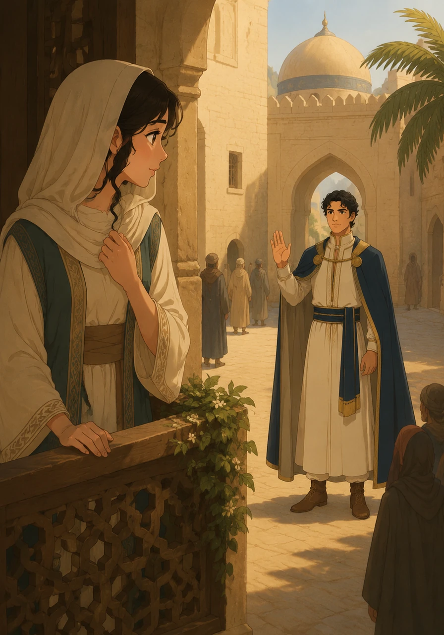نما الحب بينهما في صمت وهدوء، يتبادلان نظرات ملؤها الشوق من بعيد وسلاماً خفيفاً يمر كالنسمة، رغم قيود العادات والتقاليد الصارمة التي كانت تحيط بهما.