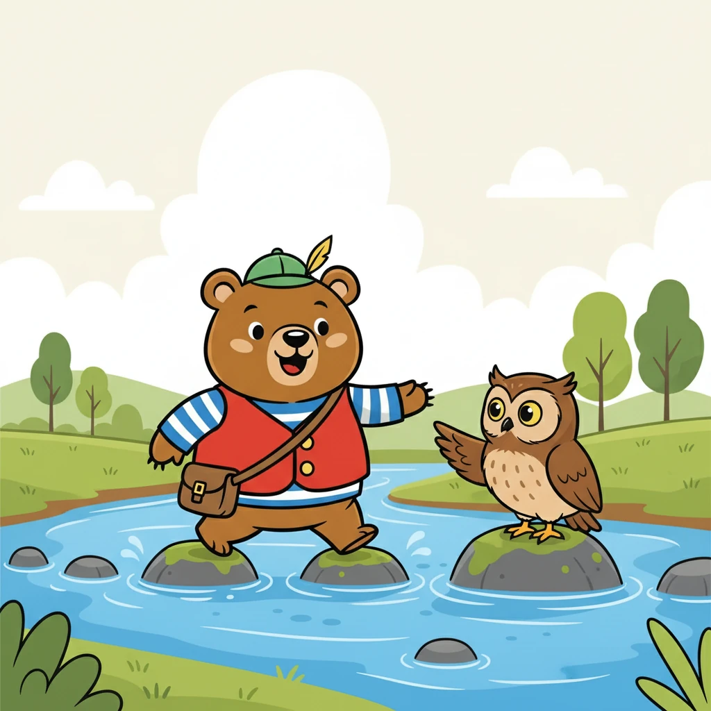 Continuando a jornada, Pily e Zeca chegaram a um rio largo. Eles precisavam atravessar, mas não havia ponte. De repente, uma coruja sábia chamada Olívia apareceu e ofereceu ajuda, guiando-os através do rio.