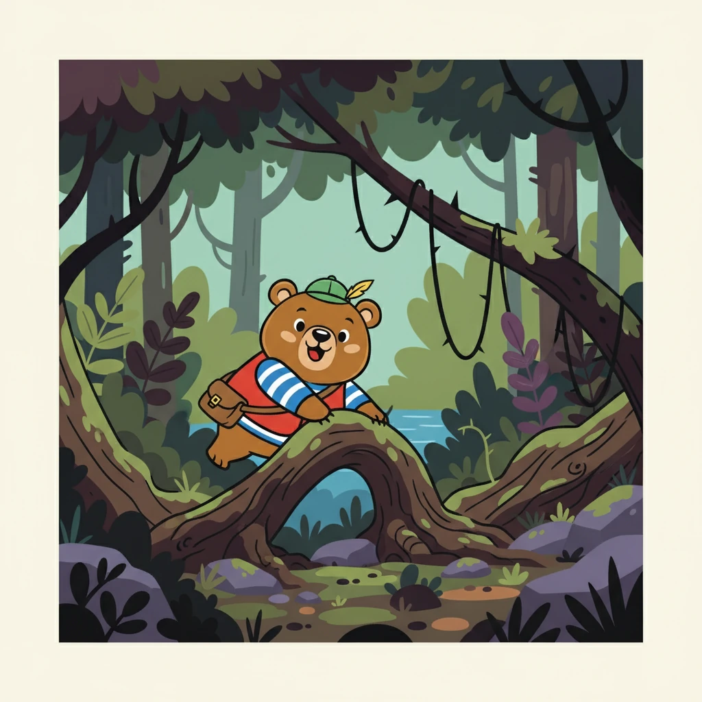 Do outro lado do rio, a floresta se tornou mais densa e escura. Pily e seus amigos enfrentaram alguns desafios, como galhos espinhosos e um terreno irregular. Mas juntos, eles superaram todos os obstáculos.