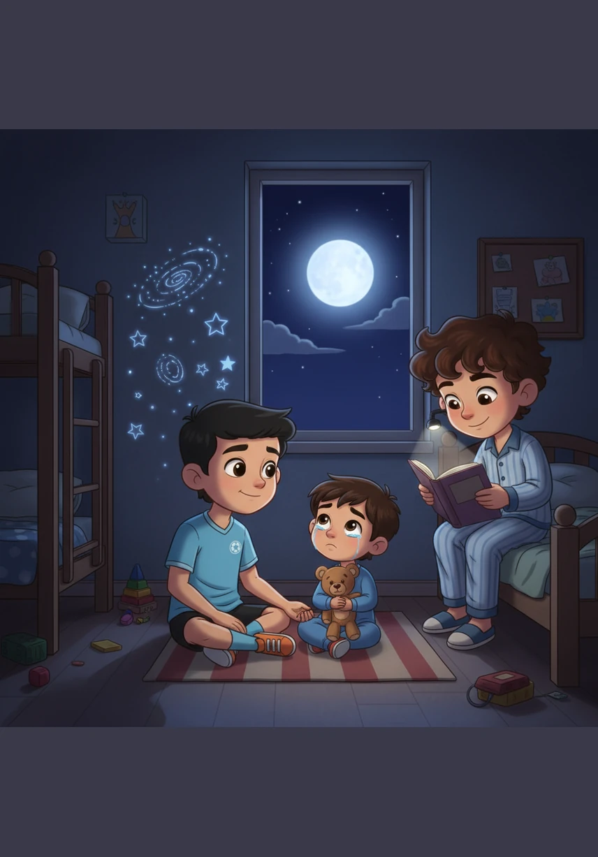 In their shared bedroom, the brothers talk late into the night about the great things they want to achieve. They imagine Yusuf in his new school, Ayup as a star athlete, and Yakub as a famous artist with galleries of his own.