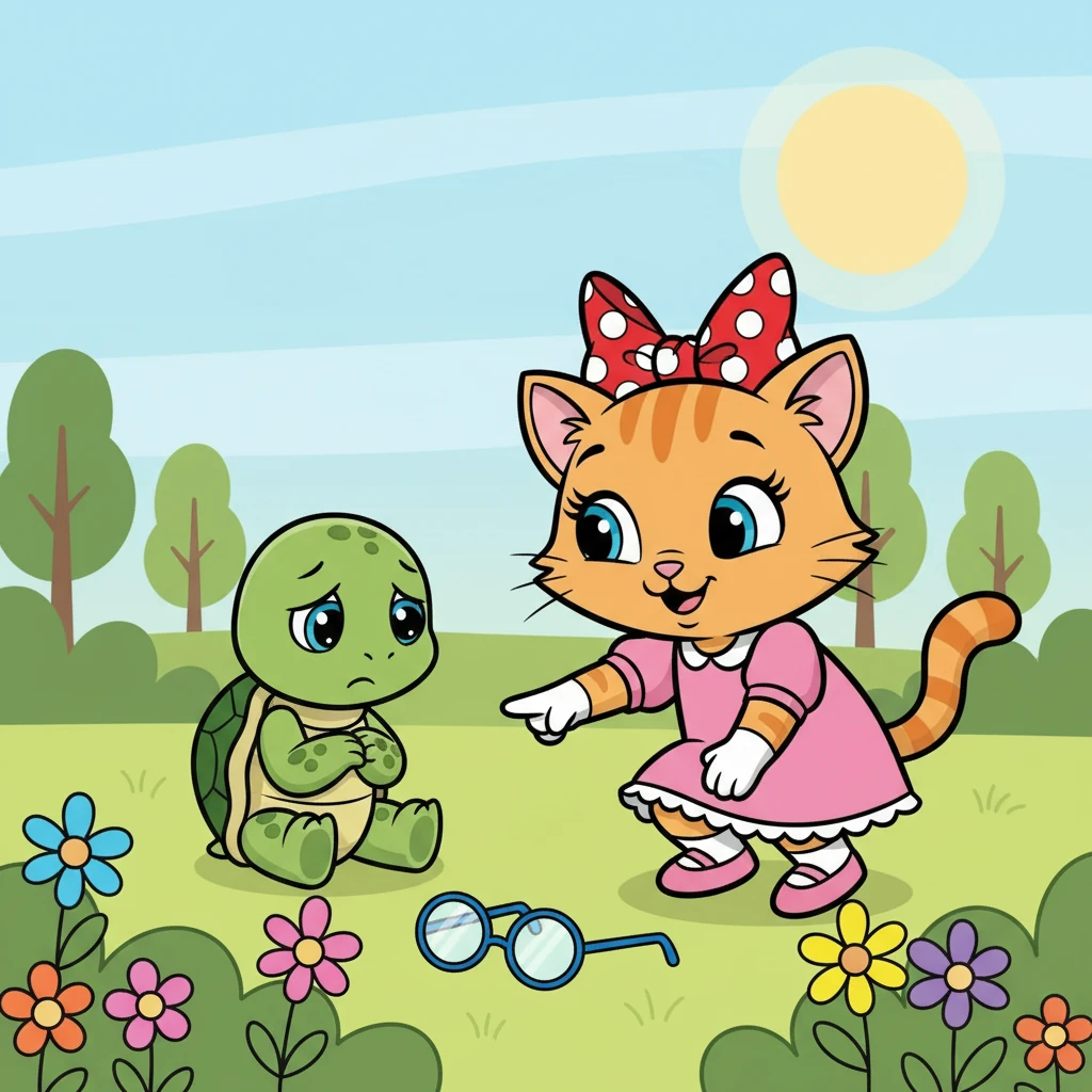 De repente, ouviram um choro. Era Tina, uma tartaruga que havia perdido seus óculos. Lilica, com sua visão aguçada, ajudou Tina a encontrar seus óculos, provando que a amizade também significa ajudar os outros.