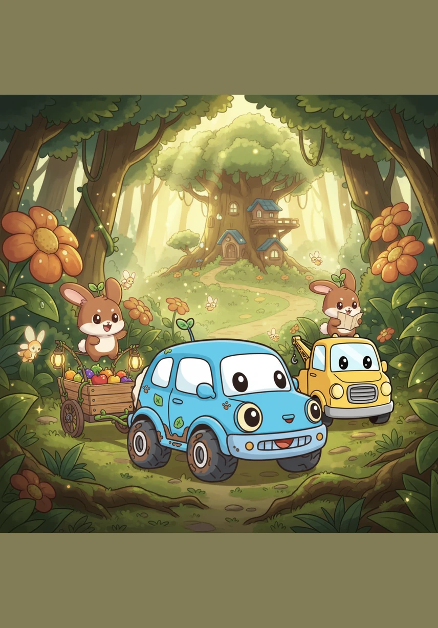 清晨,金灿灿的阳光洒在红色的车库前,勇敢的小越野车小野探出圆滚滚的脑袋。他眨着亮晶晶的大眼睛,对着门前盛开的小花露出了灿烂的微笑,准备开始一天的森林探险。