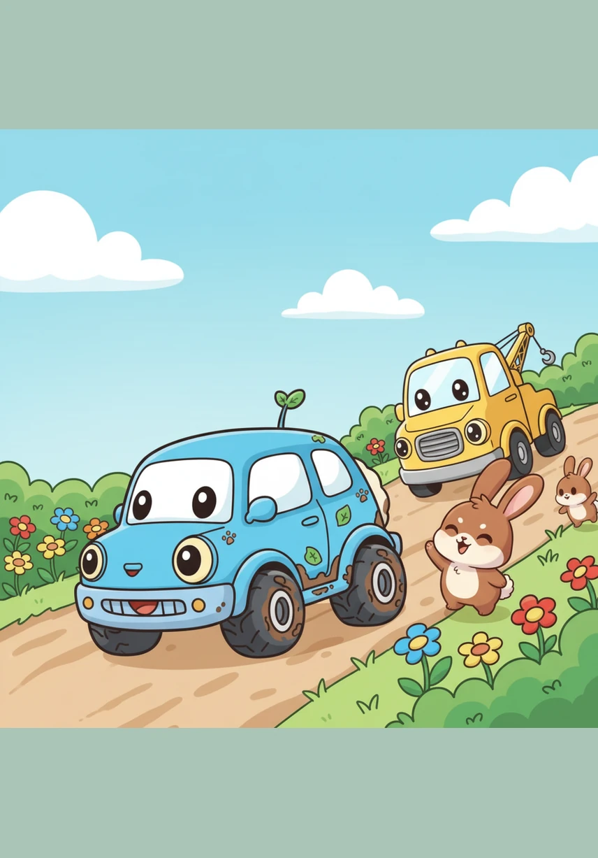 小野欢快地行驶在铺满小石子的林间小路上,四个圆圆的轮胎在地面上稳稳地转动。轮胎上清晰的花纹在地面留下整齐的印记,车尾扬起一点点调皮的灰尘,一路上充满了轻松的气氛。