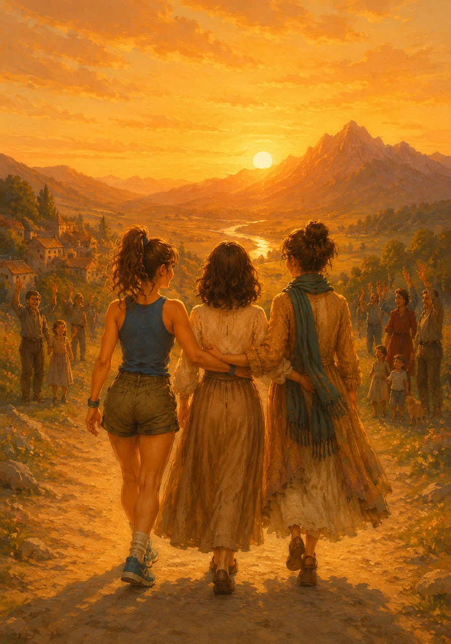 As the sun sets behind the mountain, the DreamWeavers walk together toward the horizon, ready for their next adventure. They leave behind a world forever changed by their kindness, their legacy living on in the hearts of everyone they touched.