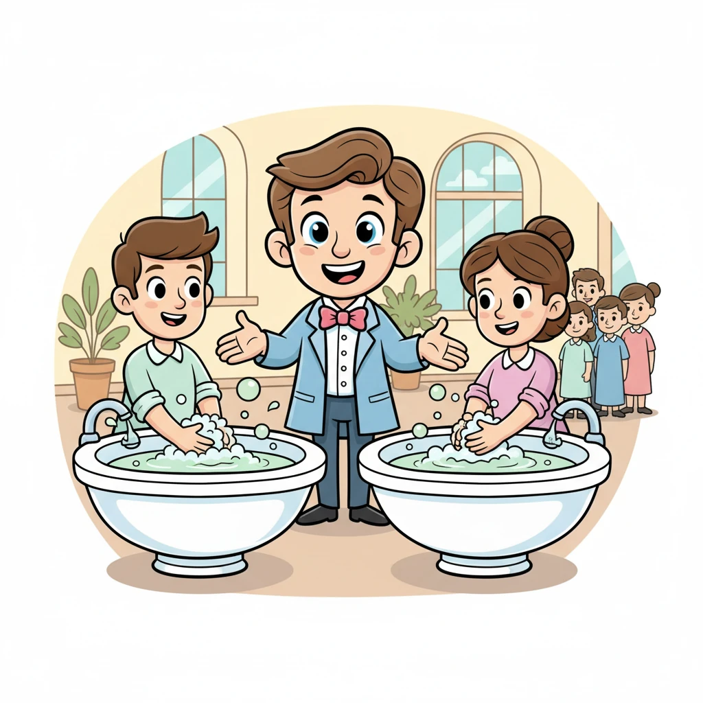 Avec persévérance, le Docteur Ignace insista. Il installa de grands bassins remplis d'une solution spéciale et demanda à chacun de se laver les mains avant de voir les mamans. C'était une règle simple mais très importante.