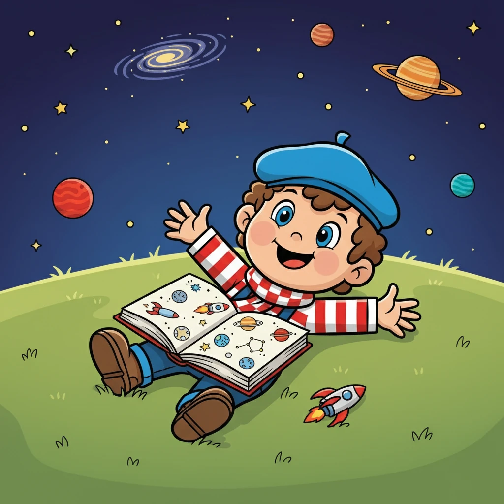 Lolo, un jeune garçon aux cheveux roux et aux yeux brillants, adorait regarder le ciel étoilé. Il rêvait de voyager dans l'espace et de découvrir les mystères des planètes. Il passait des heures à lire des livres sur le système solaire, fasciné par chaque détail.