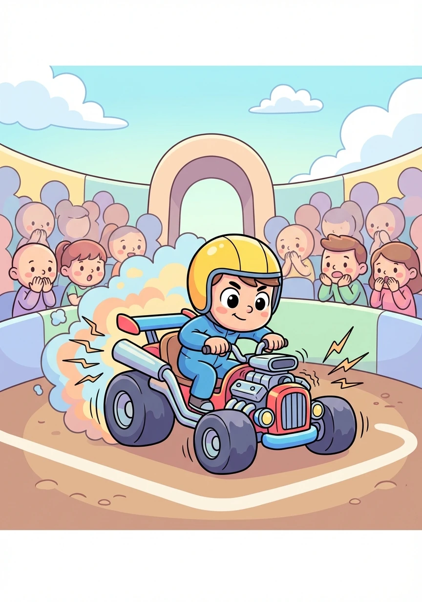 He revved his engine, the sound echoing through the arena. The crowd held its breath, their eyes fixed on Danny.