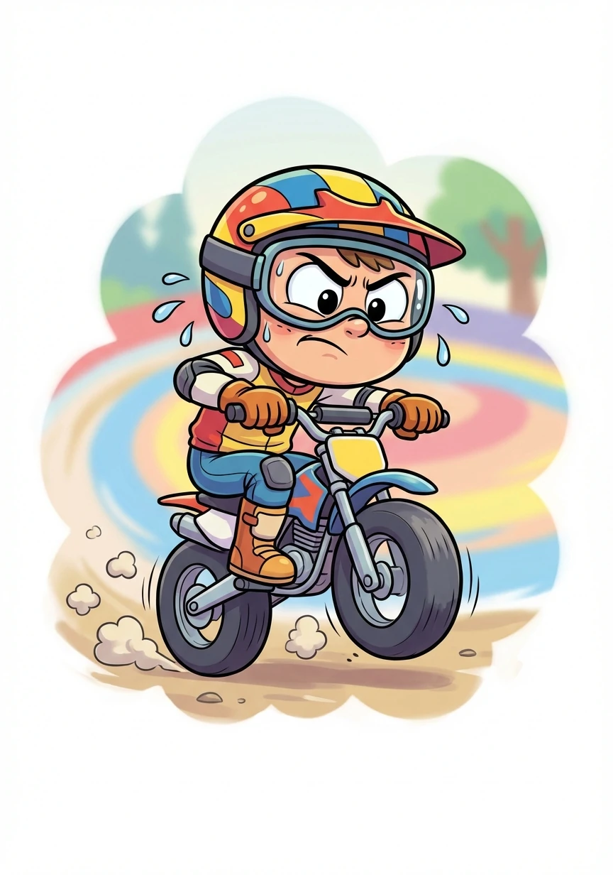Sweat dripped from his brow as he maintained his focus. The world seemed to shrink to the size of his motorcycle's tires.