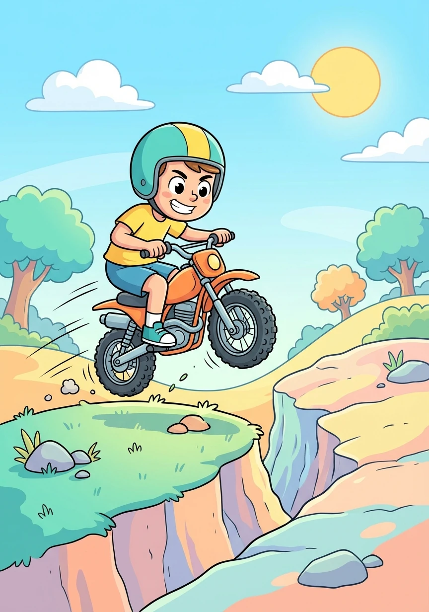 He spotted a small crevice and aimed for it. With a precise twist of the throttle, he leaped his bike forward.