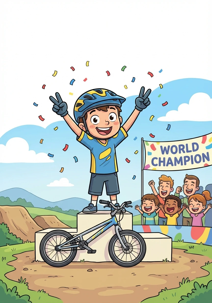 Danny raised his arms in victory, a wide grin spreading across his face. He was the observed trials world champion!