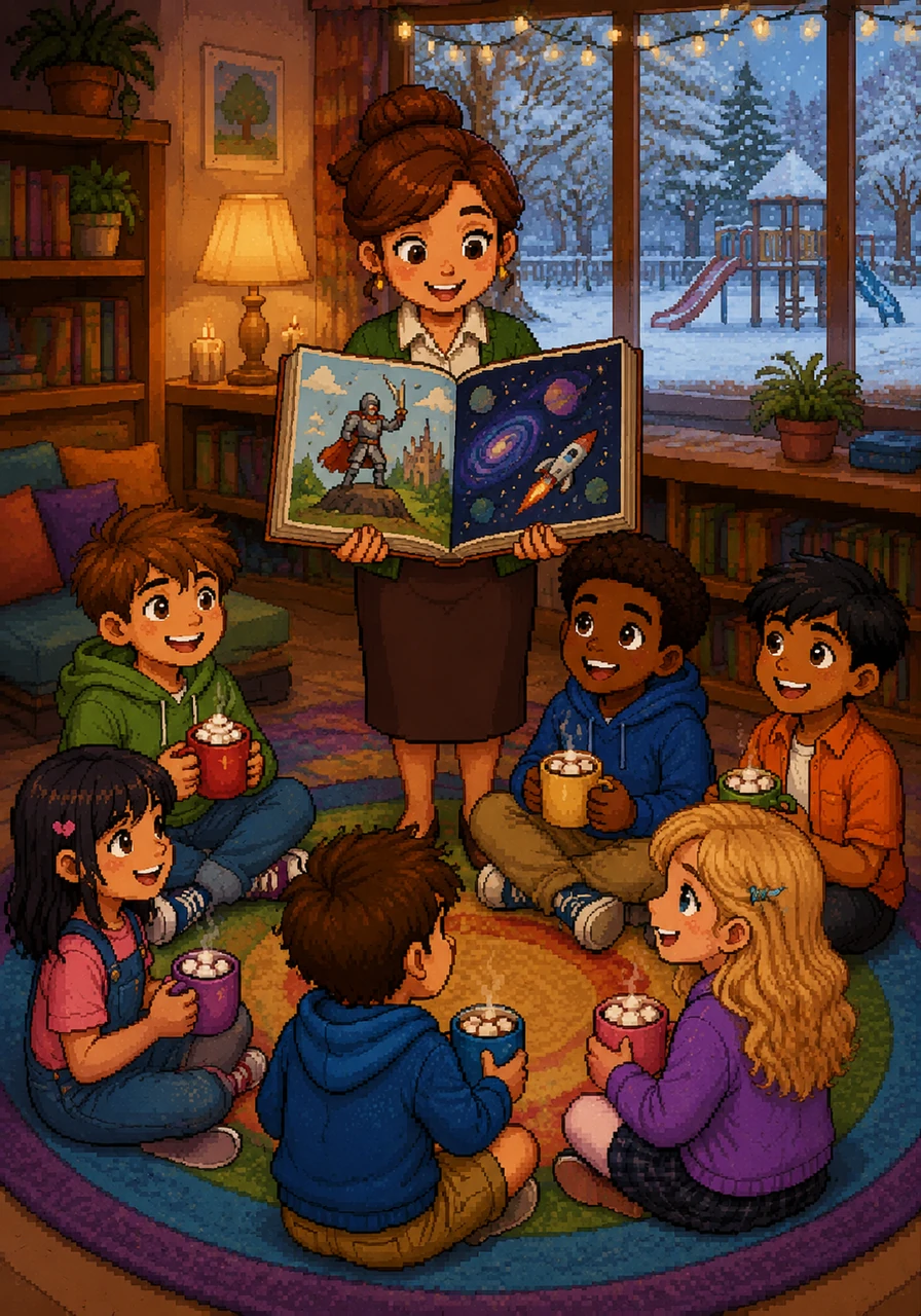 When winter blanketed the playground in white, the classroom became a warm sanctuary of creativity. The children gathered on the rug, drinking warm cocoa while the teacher read a thrilling tale about brave knights and distant galaxies.
