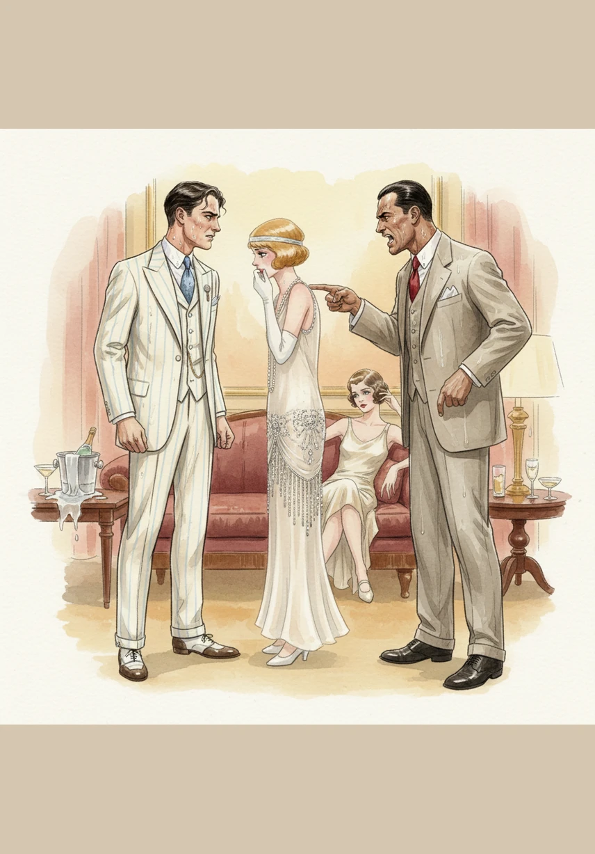 Gatsby finally snaps, moving into Daisy’s personal space and desperately demanding that she tell Tom the truth. He insists that she never loved Tom and that she is ready to leave everything behind to start over with him. The room freezes, the tension reaching a breaking point while the heat outside continues to burn like fire.