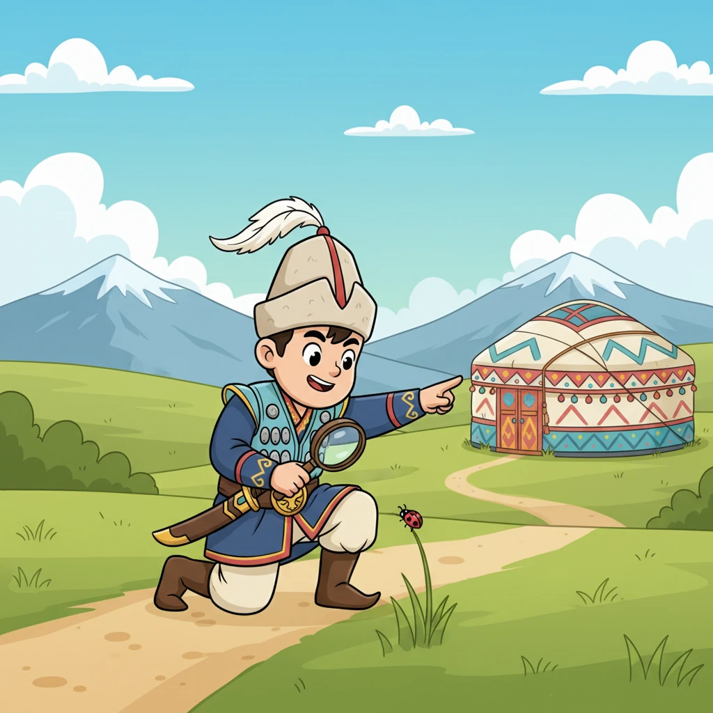 Күн шуақты қазақ даласында, жасыл төбелер мен биік таулардың ортасында, көңілді Айдар атты бала тұратын. Оның киіз үйі түрлі-түсті өрнектермен безендірілген, ал Айдар әрқашан айналасын зерттеуге құмар болатын. Ол әлемнің барлық құпияларын білгісі келетін кішкентай зерттеуші еді.