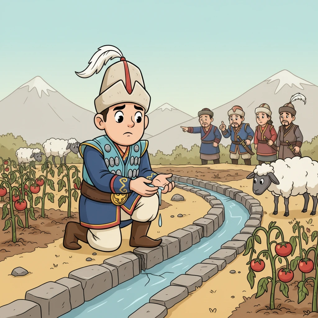 Бір күні ауылдағылар алаңдай бастады. Таудан ағып келетін басты су ағыны азайып, тамшылап қана ағып тұрды. Бау-бақшалар солып, малдар шөлдеп, ауылдағылардың бәрі уайымдап жатты.