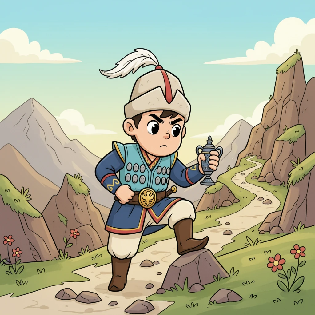 Кішкентай, бірақ батыл Айдар ерекше дыбыстың соңынан баруға бел буды. Ол батылдығын жинап, таудың жоғары, аз жүрілетін соқпақтарына қарай бет алды, қолында кішкентай су ыдысы бар еді. Оның жүрегі батылдықпен соғып тұрды.