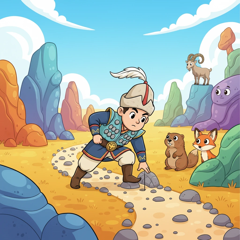 Ол қызықты тас пішіндерінің арасымен және қызығушылық танытқан дала жануарларының қасынан мұқият өтті. Жол біраз қиын болса да, Айдар сылдыр дыбысына зейін қойып, алға қарай ұмтылды. Ол әрбір адымды мұқият басты.