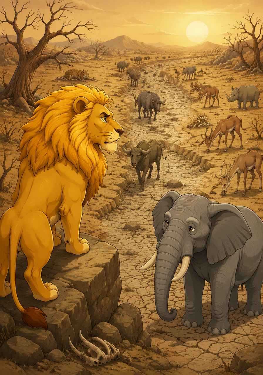 The seasons change, and a harsh drought leaves the riverbeds dry and the animals of the jungle thirsty and tired. Leo looks out over his parched kingdom with a heavy heart, knowing he must find a solution for his people.