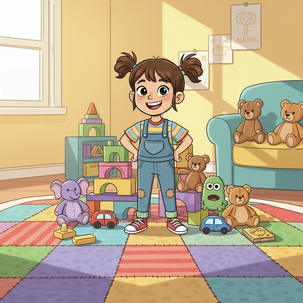 החדר מסודר לחלוטין! הכל במקום, והצבעים של הקירות והרהיטים בולטים יותר. איה עומדת במרכז החדר, ידיה על המותניים, והפעם עם חיוך ניצחון גדול. היא מרגישה מסופקת וגאה בהישג שלה.