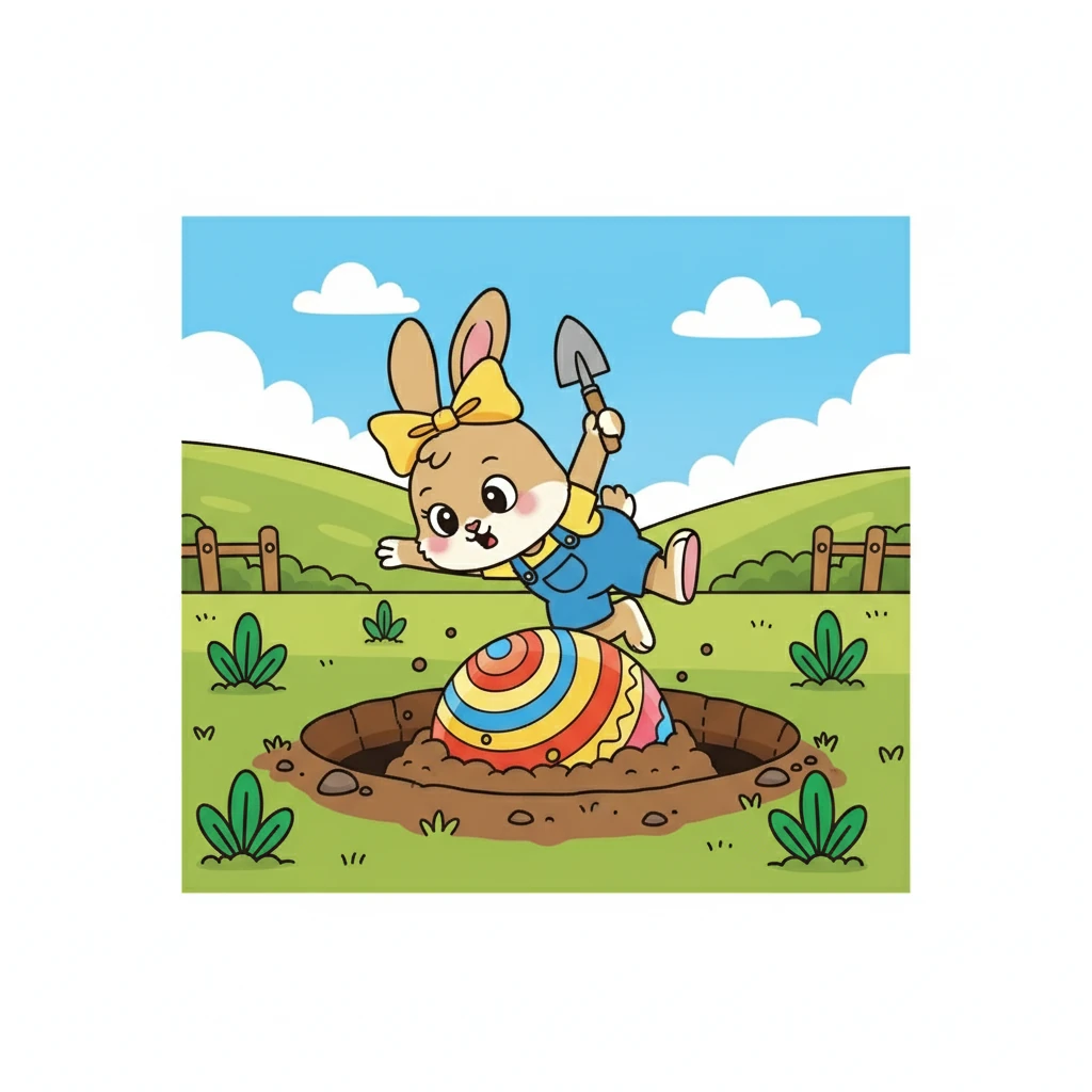 一天，三只小兔子在农场里玩捉迷藏，兔小乖不小心跌进了一个小土坑里。它惊讶地发现，土坑里藏着一个特别大的东西。
