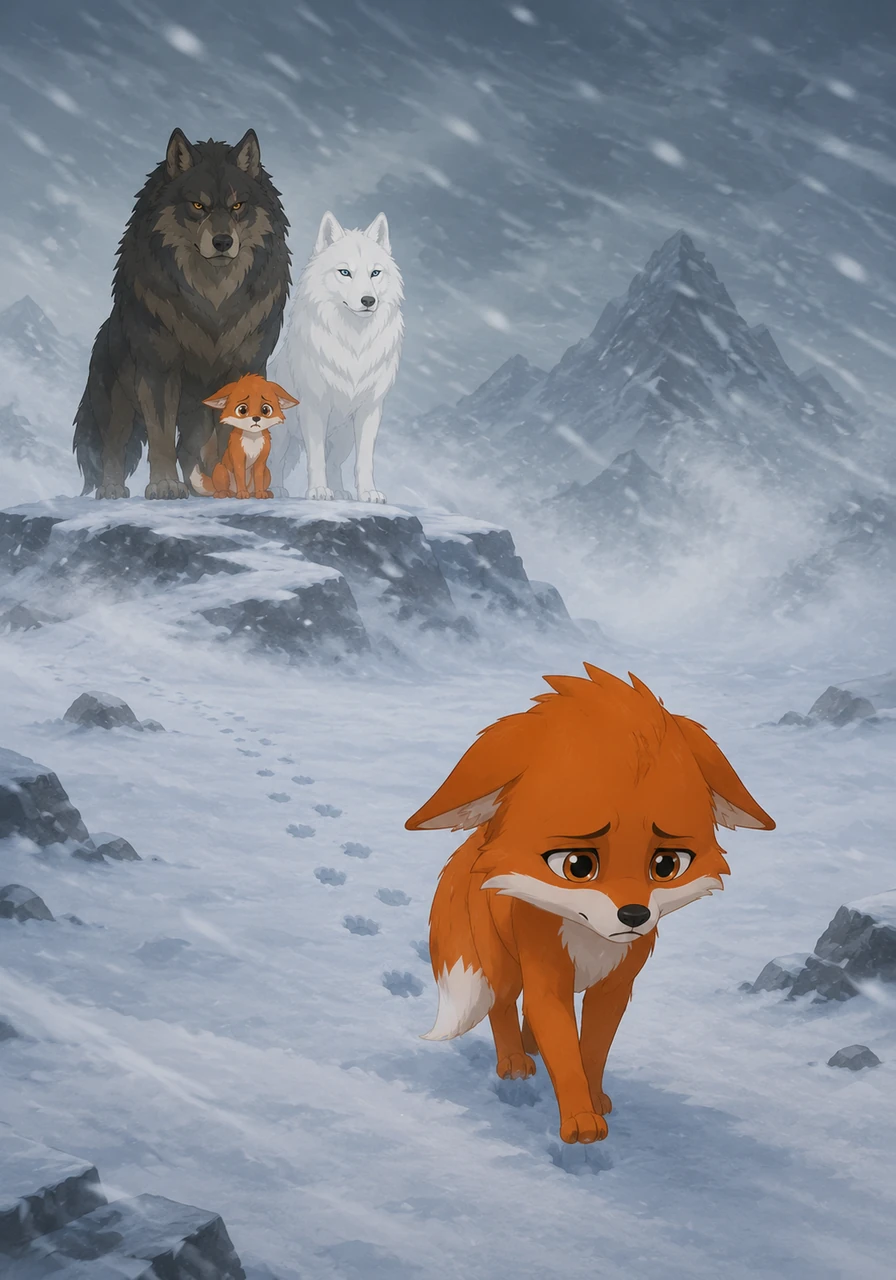 Layla walked alone into the howling wind, her tail tucked low as the only home she had ever known vanished into the mist. Each pawprint she left in the fresh snow felt like a heavy goodbye to her family.