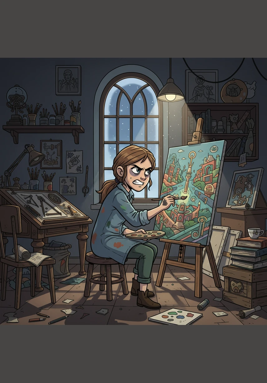 Her mentor’s warning from earlier that afternoon echoed in the quiet room, reminding her that her rival Julian would win the Florence scholarship if her work wasn't flawless. Julian had the wealth and the connections, while Alana only had her talent and her family's crushing debts.