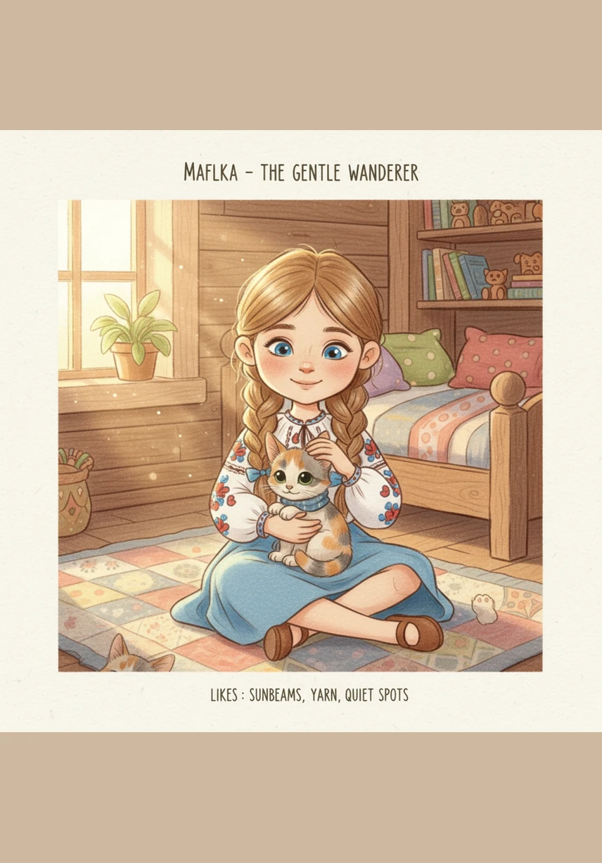 Mafka walks to a pretty pink flower. She sniffs the flower with her little pink nose. The garden smells very sweet.