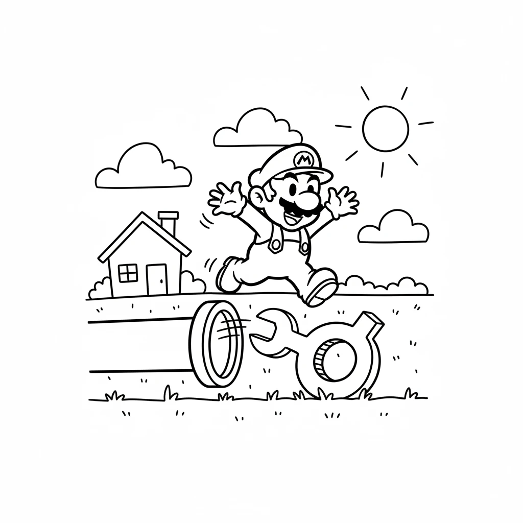 Milo, a cheerful little plumber, lived in a cozy house with his big red hat. He loved fixing things and always carried his shiny wrench. Today was a sunny day, perfect for adventures.
