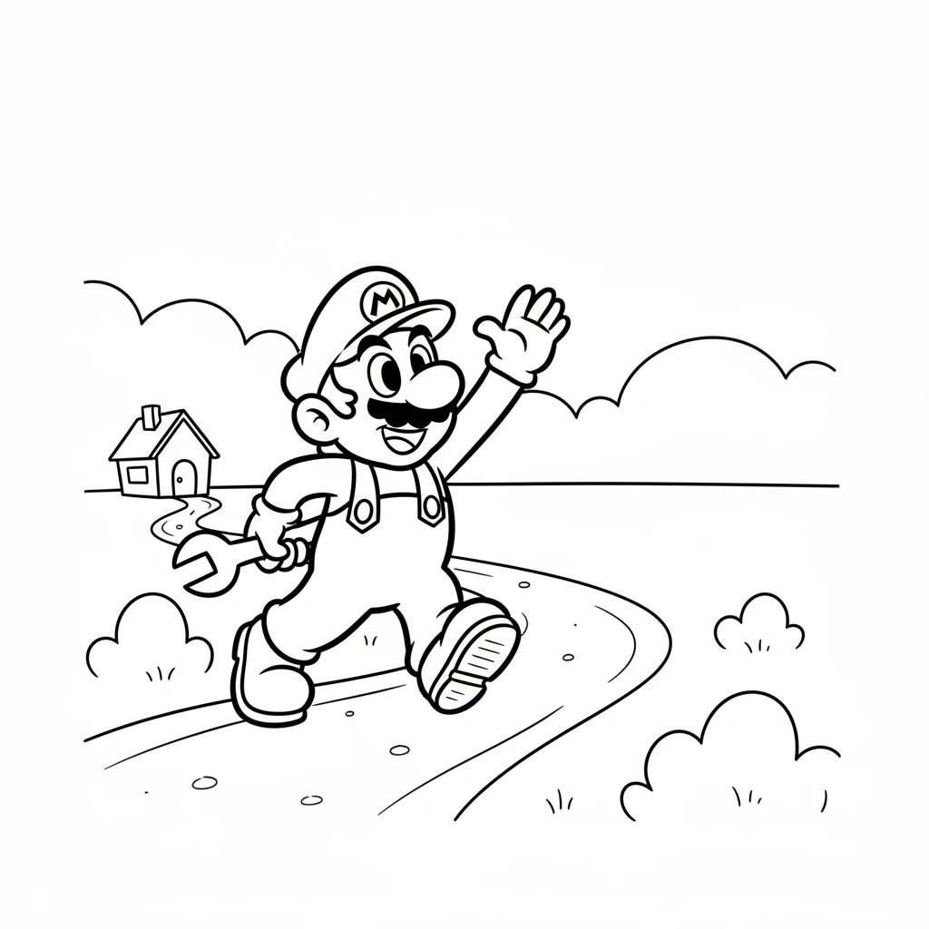 Milo bravely put on his trusty boots and grabbed his biggest wrench. He waved goodbye to his house and set off on his journey. The path ahead looked exciting and new.