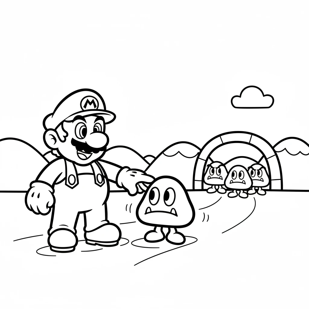 On his way, Milo met a wobbly, Goomba-like creature blocking the path. It was friendly but a little lost. Milo gently guided it back to its friends.