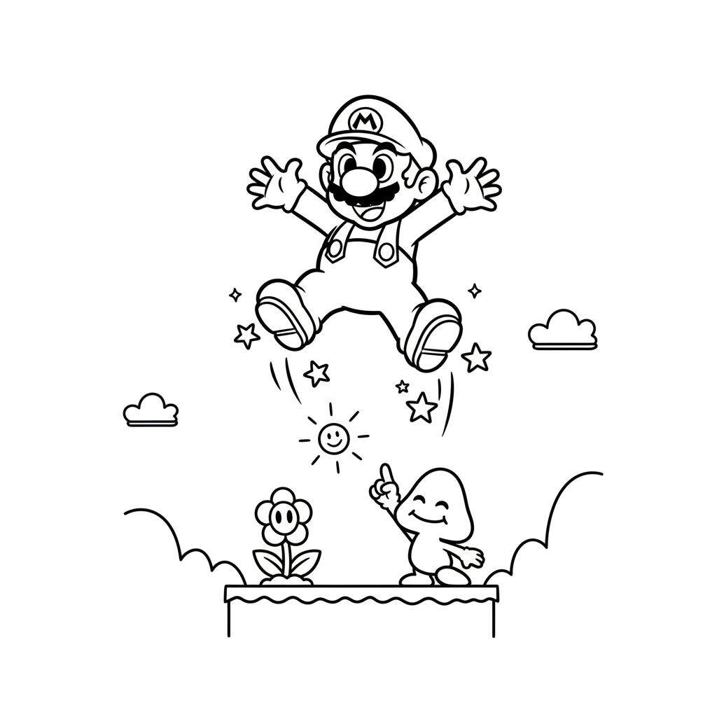 As a thank you, the Goomba-like creature pointed to a hidden power-up flower. Milo ate the flower and suddenly felt super strong! He could jump extra high now.