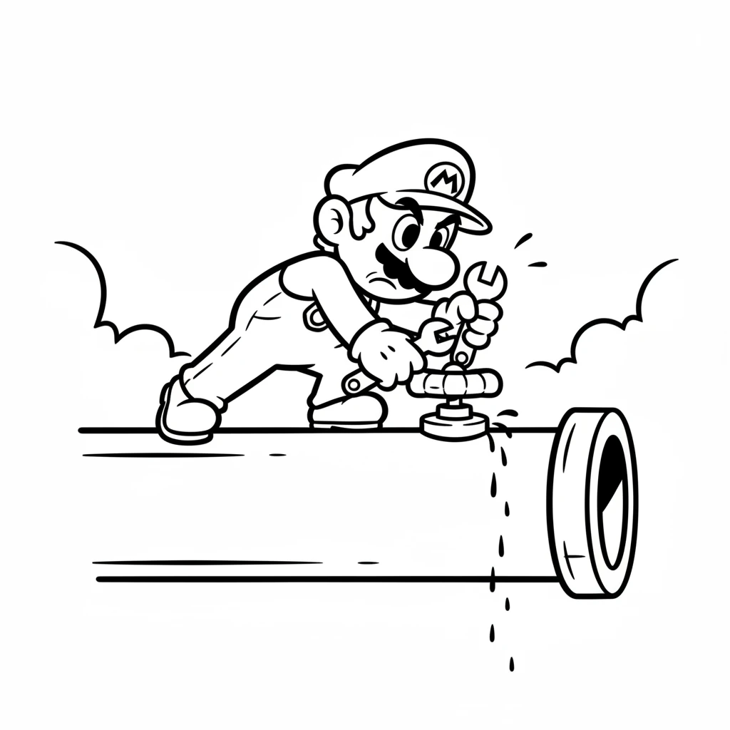 Milo bravely climbed onto the giant pipe. He used his super strength to tighten the loose valve with his wrench. He twisted and turned until the water slowed to a trickle.