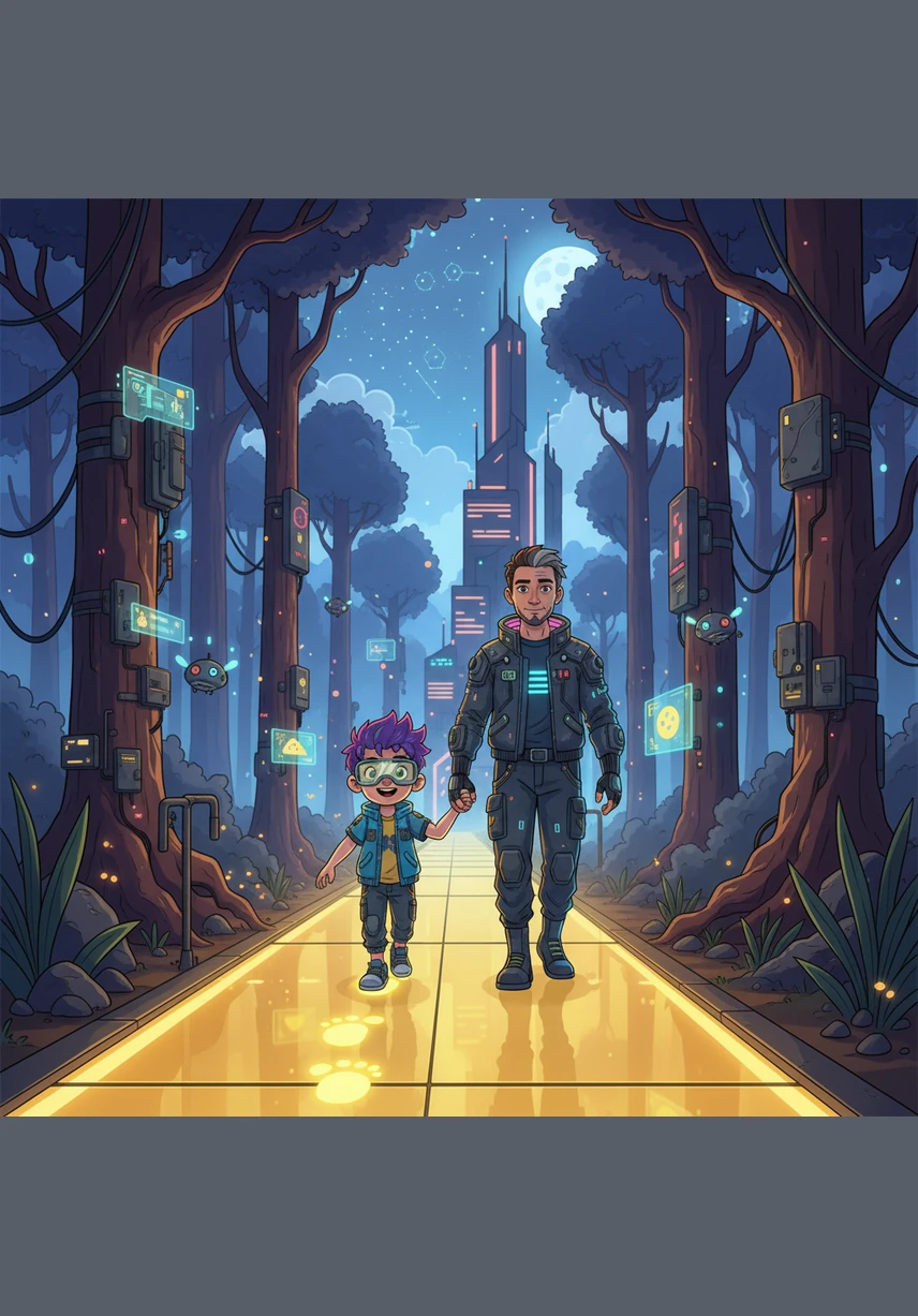 יובל והוריו צועדים על שביל הזהב המוביל מחדר האוכל אל בית הספר. הוא עוקב בשמחה אחרי כפות הרגליים הצהובות המצוירות על השביל, שיודעות בדיוק לאן להוליך אותו בבטחה בין העצים.