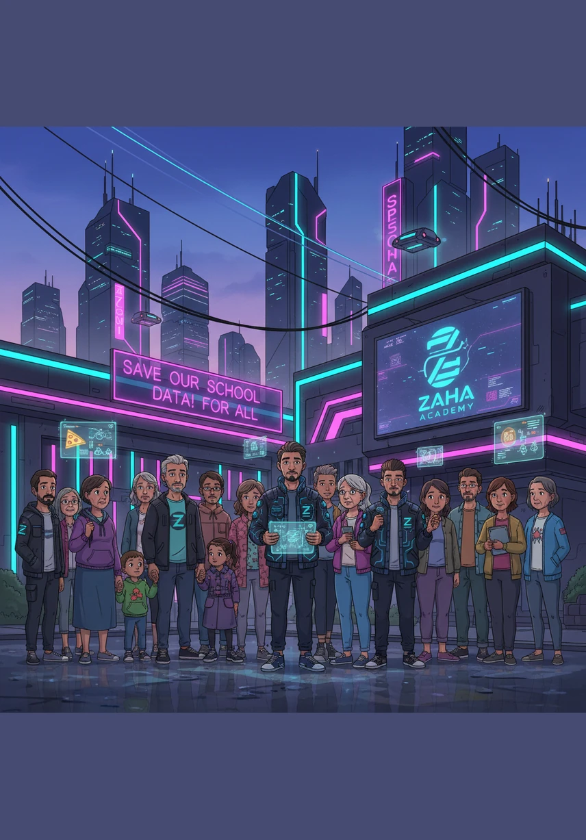 קבוצה של הורים ומתנדבים מצוות זהב"י נפגשת ליד המזכירות כדי לתכנן איך להגביר את המודעות לבטיחות. יובל רואה אותם ומרגיש גאווה להיות חלק מקהילה שדואגת כל כך לביטחון של כל ילד וילדה.