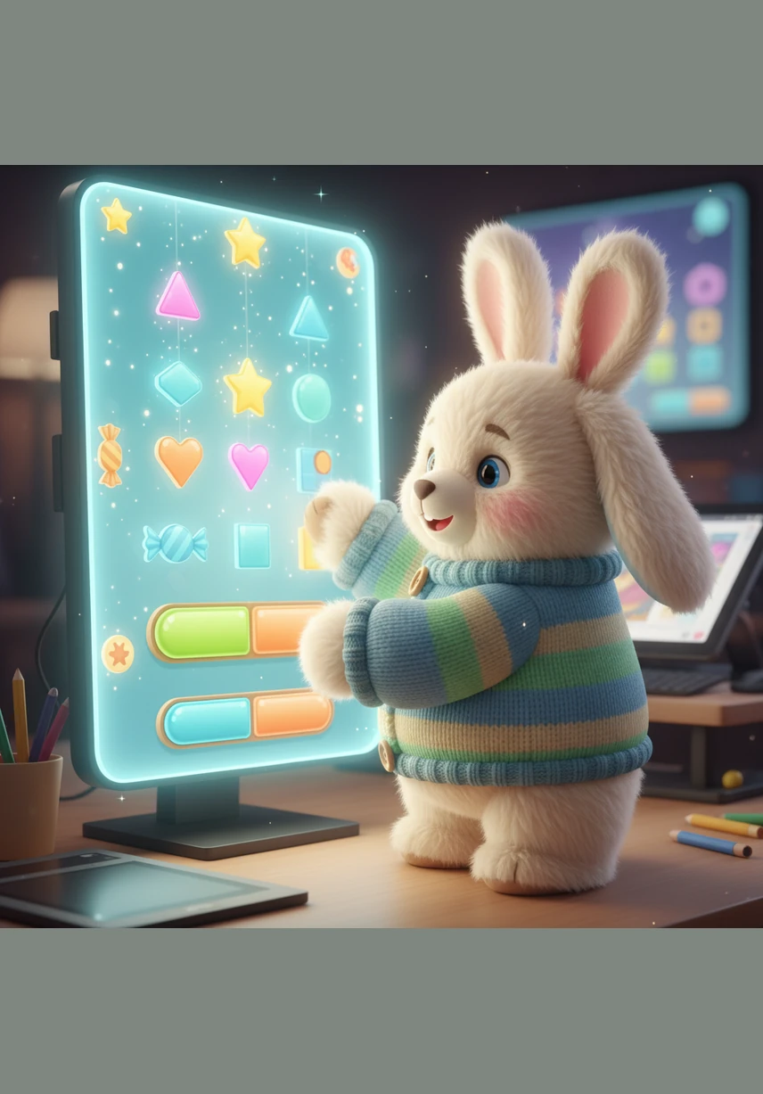 Cody spends time polishing the user interface with bright colors and soft, friendly shadows. The buttons glow with a welcoming light, and the falling objects sparkle as they descend through the digital air. The game looks professional, inviting players of all ages to join the fun.