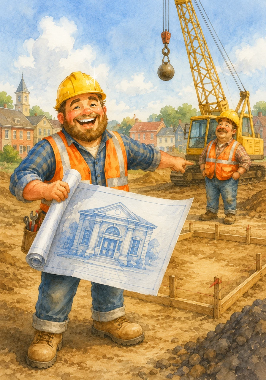 Barnaby the Builder unrolls his giant blueprint with a proud smile, ready to start the biggest project of the year. His yellow hard hat sparkles in the sun as he points to the spot where the new town library will soon stand.