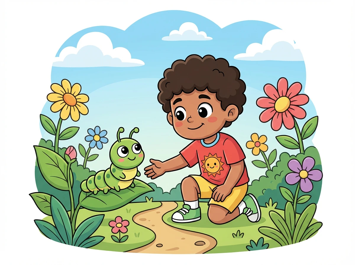 Dengan hati yang tulus, Budi menawarkan bantuan kepada ulat. Mereka berdua mulai mencari jalan pulang untuk ulat.