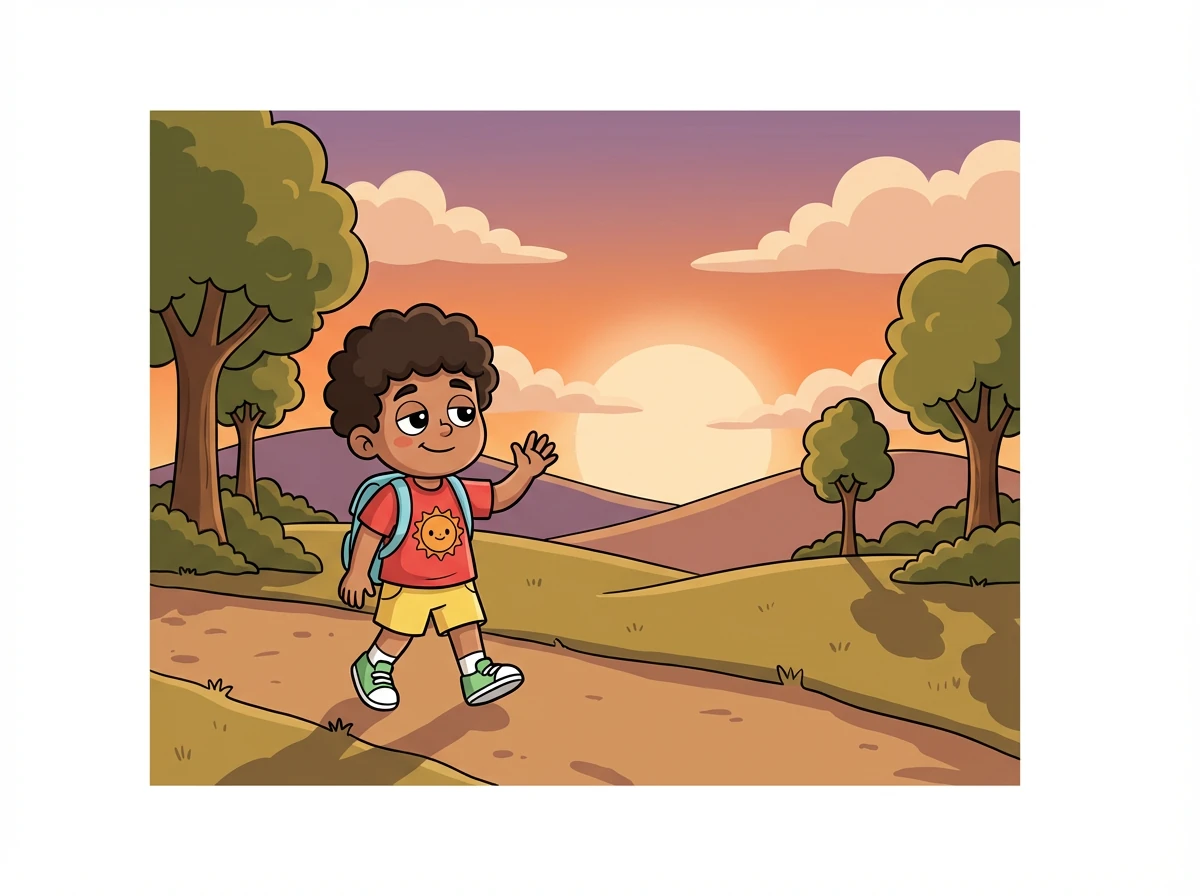 Menjelang sore, Budi merasa lelah dan rindu rumah. Dia memutuskan untuk kembali ke sarangnya dengan hati yang gembira.