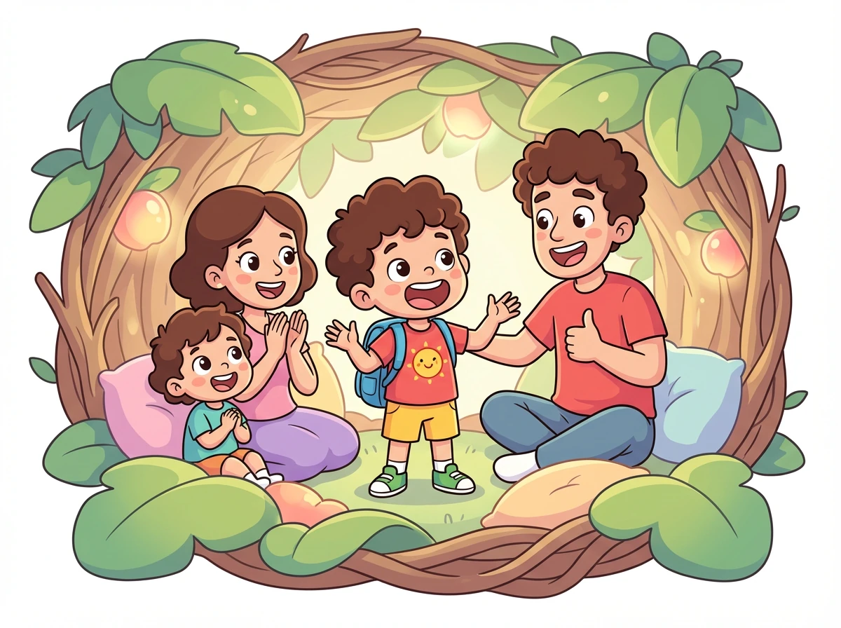 Sesampainya di sarang, Budi menceritakan semua pengalamannya kepada keluarganya. Mereka sangat bangga dengan keberanian dan kebaikan hati Budi.