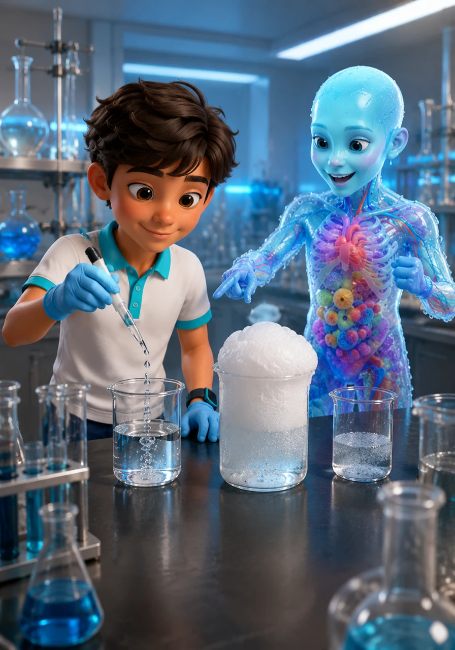 In a state-of-the-art STEM laboratory, a student adds drops of liquid soap to different water samples to test their lather. Aqua cheers as thick, fluffy white foam fills the soft water beaker, proving how understanding water chemistry helps us solve real-world everyday challenges.