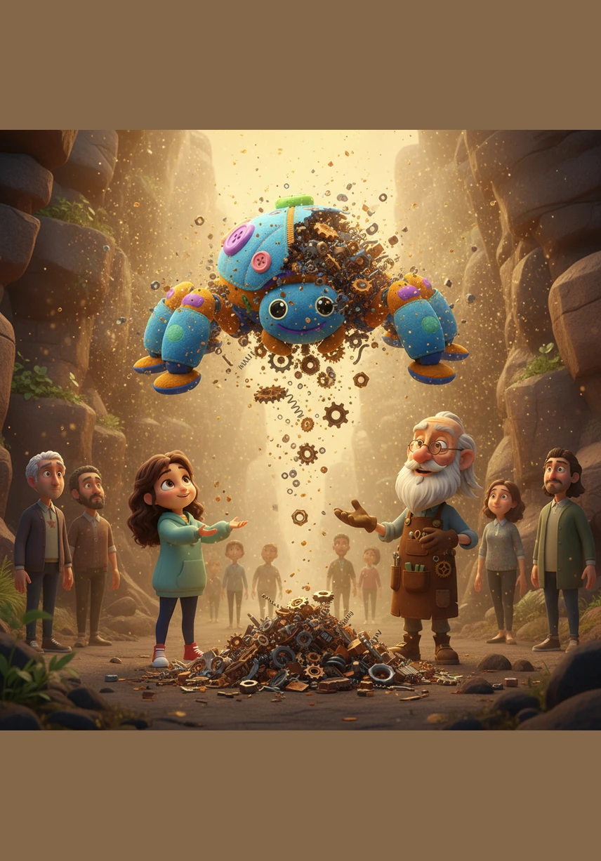 В тот же миг украденные секунды вырвались на свободу, закружившись золотым вихрем и превращая туман в теплый дождь. Механическая Паучиха рассыпалась на ржавые гайки, а люди в овраге внезапно вспомнили свои дома и близких.